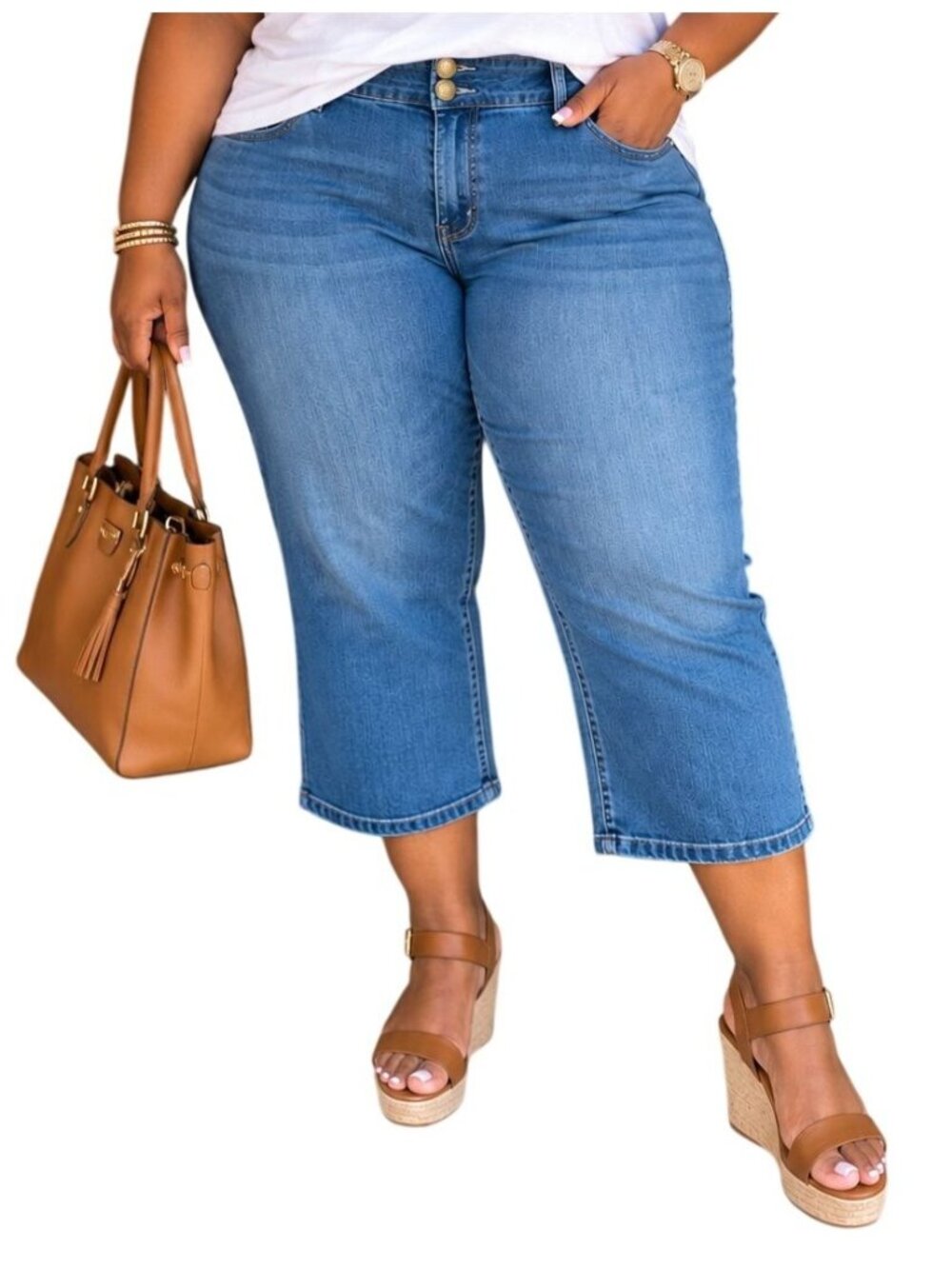 American Rag Plus Size 18 Jeans Crop Blue Denim Stretch Embellished Back Pockets